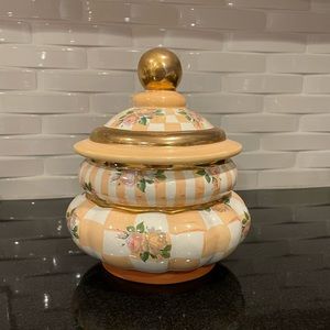 Mackenzie-Childs ceramic canister/cookie jar. Rare Color!Handpainted.No cracks.